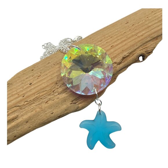 Suncatcher Prism with Starfish Charm, Crystal Disc Rear View Mirror Ornament - Picture 1 of 3